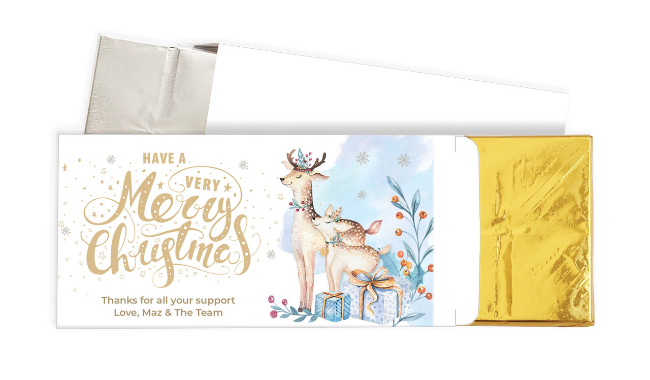 Deer Watercolour Christmas Personalised Chocolate Bar In A Box
