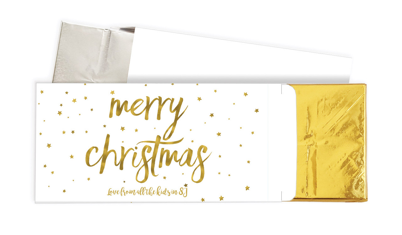 Gold Confetti Stars Christmas Personalised Chocolate Bar In A Box