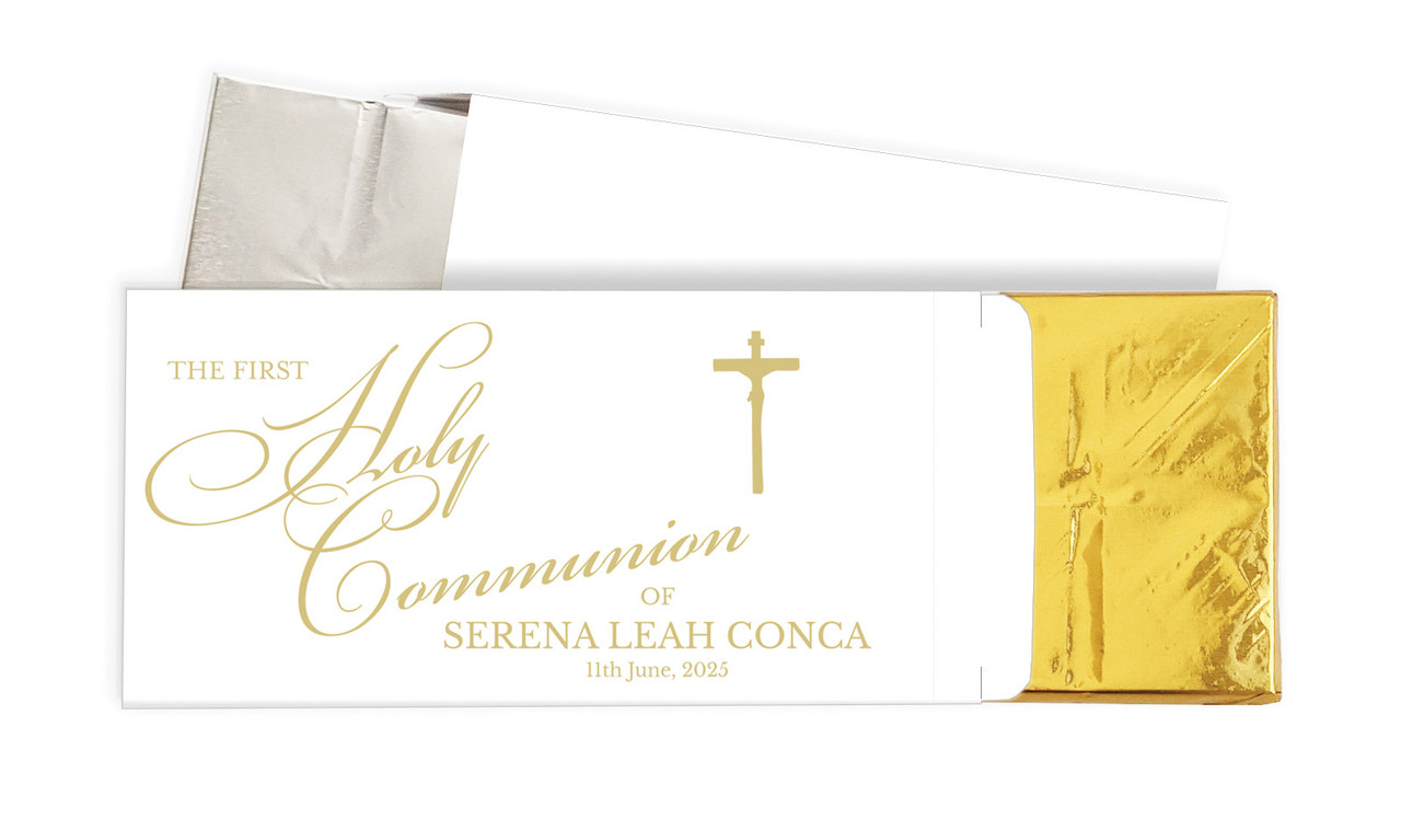 Gold Writing Communion Personalised Chocolate Bar In A Box