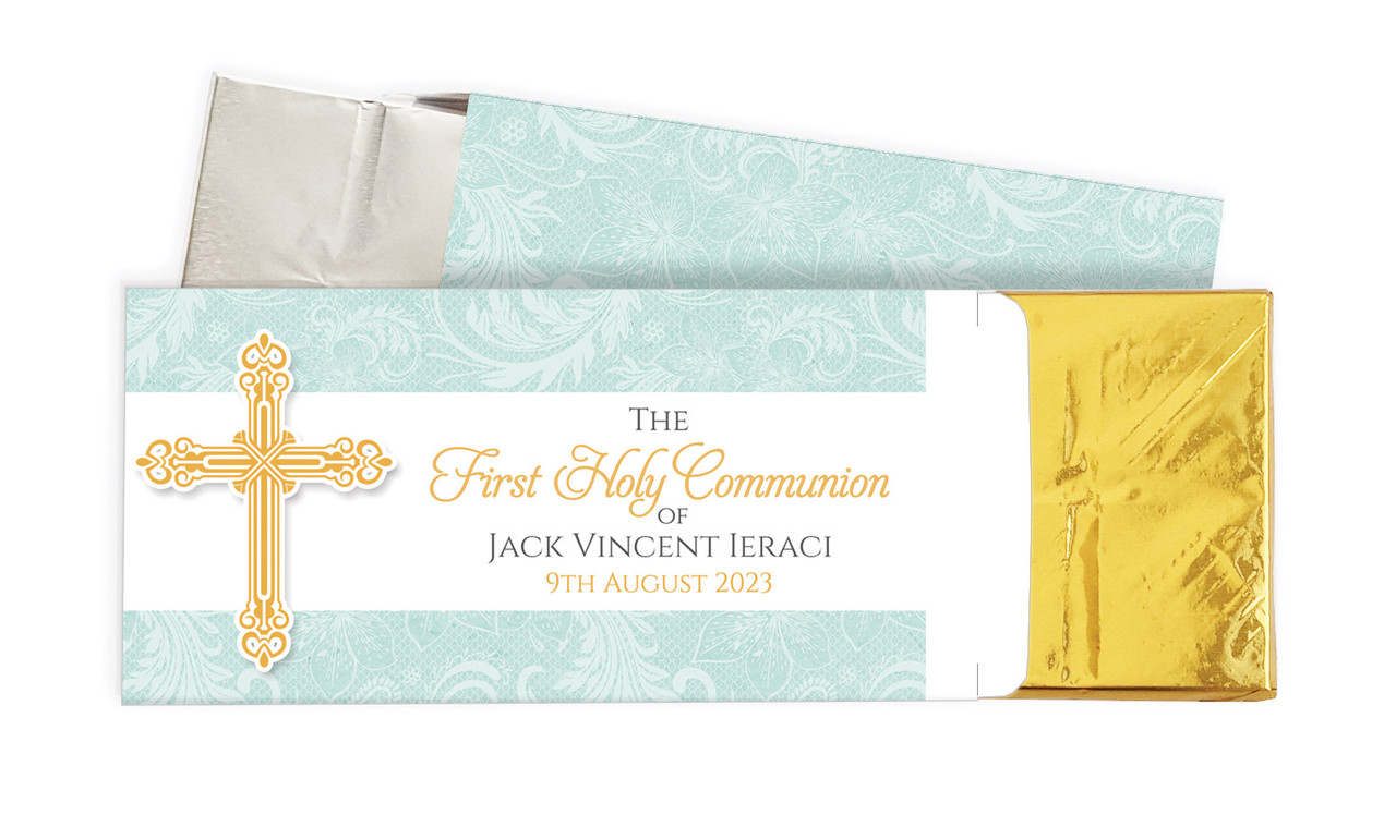 Lace Blue Communion Personalised Chocolate Bar In A Box