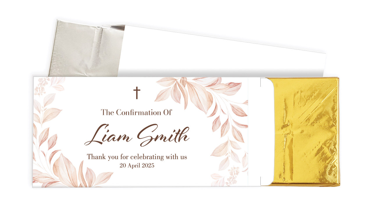 Natural Leaves Confirmation Personalised Chocolate Bar In A Box