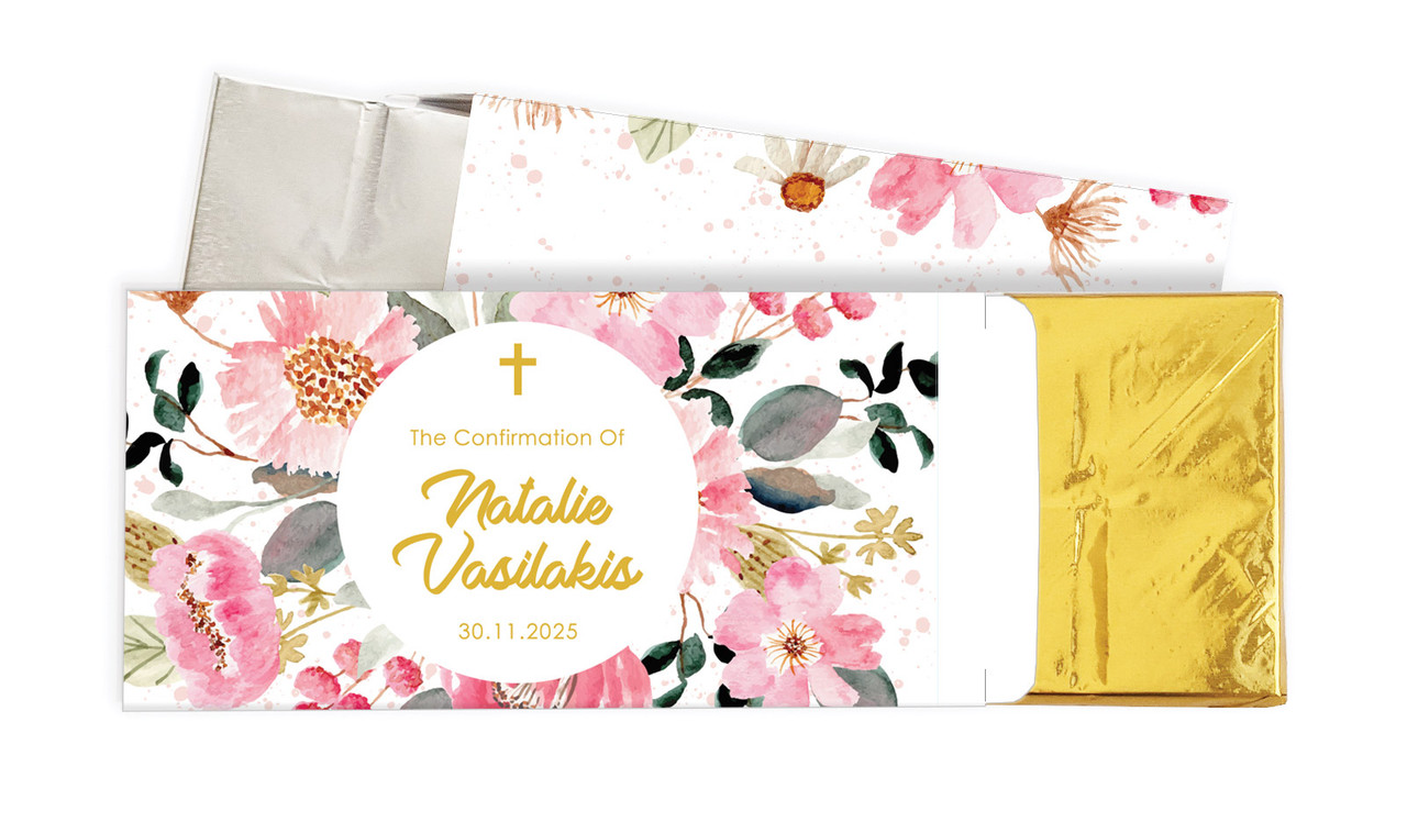 Pink Garden Confirmation Personalised Chocolate Bar In A Box