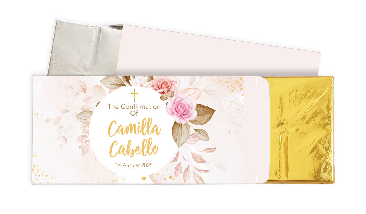 Pretty Roses Confirmation Personalised Chocolate Bar In A Box