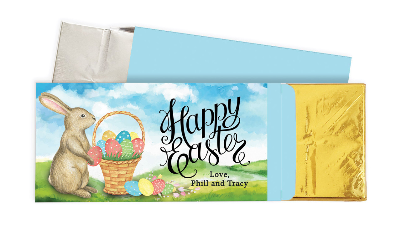 Bunny And Basket Personalised Chocolate Bar In A Box