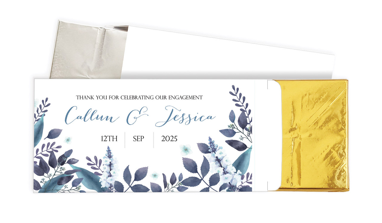 Blue Floral Engagement Personalised Chocolate Bar In A Box