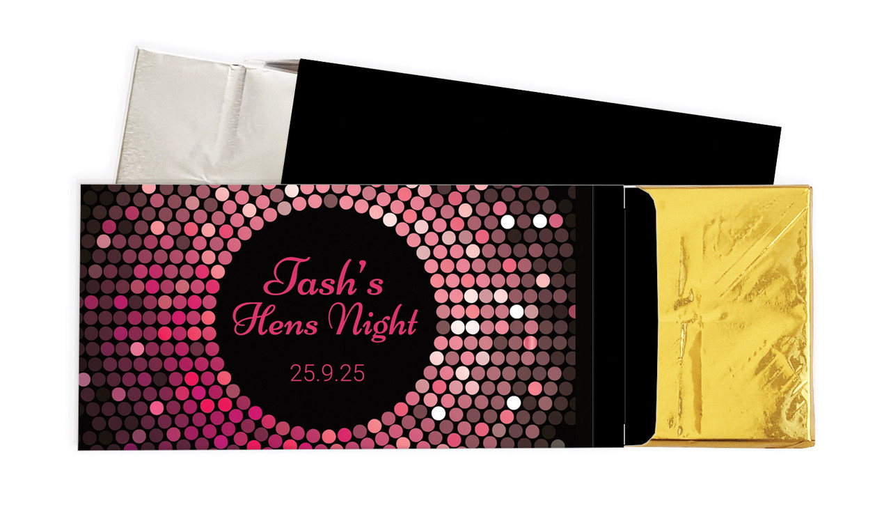 Pink Disco Hens Night Personalised Chocolate Bar In A Box