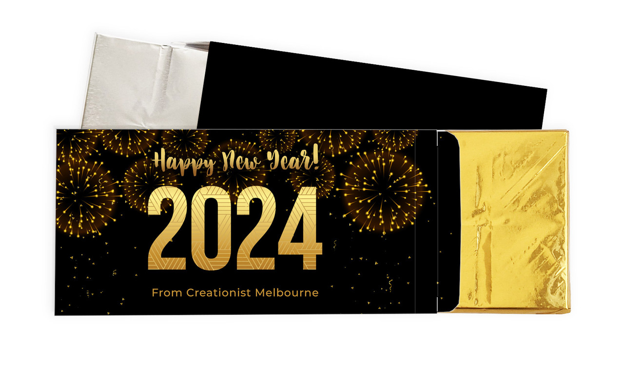 Black And Gold New Years Eve Personalised Chocolate Bar In A Box