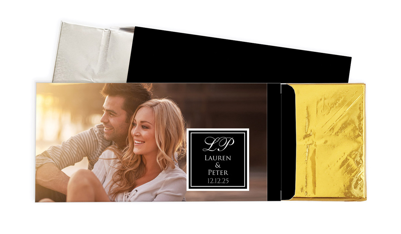 A Photo With Square Wedding Personalised Chocolate Bar In A Box