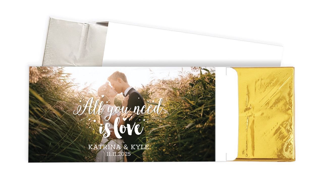 All You Need Is Love Wedding Personalised Chocolate Bar In A Box