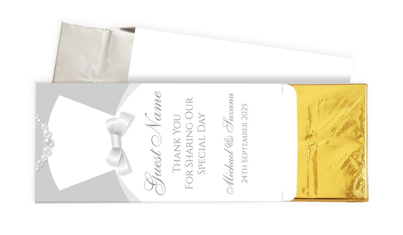 Bride & Groom Dress Wedding Personalised Chocolate Bar In A Box