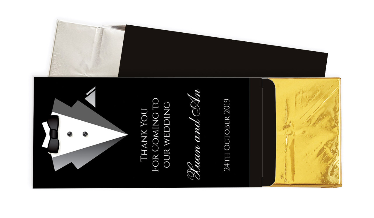 Bride & Groom Suit Wedding Personalised Chocolate Bar In A Box