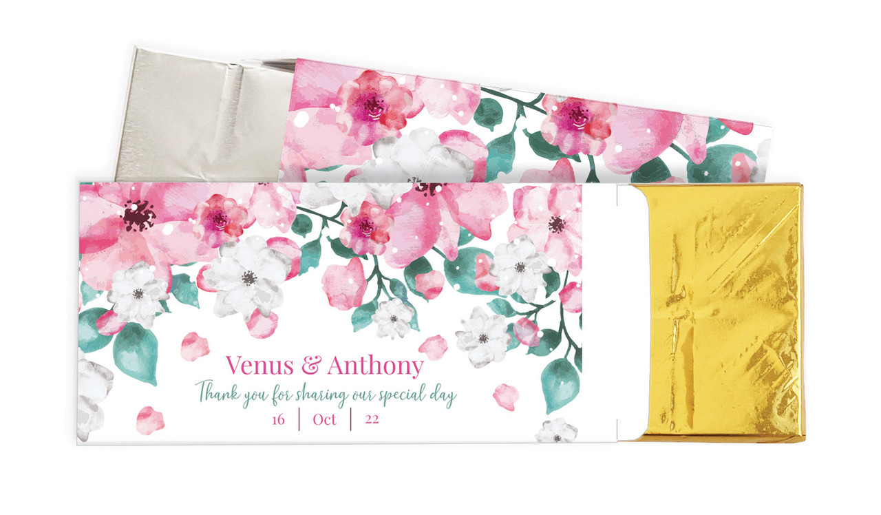 Falling Petals Wedding Personalised Chocolate Bar In A Box