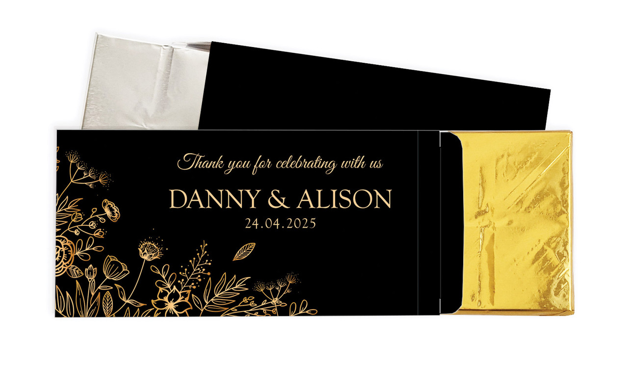 Flowers On Black Wedding Personalised Chocolate Bar In A Box