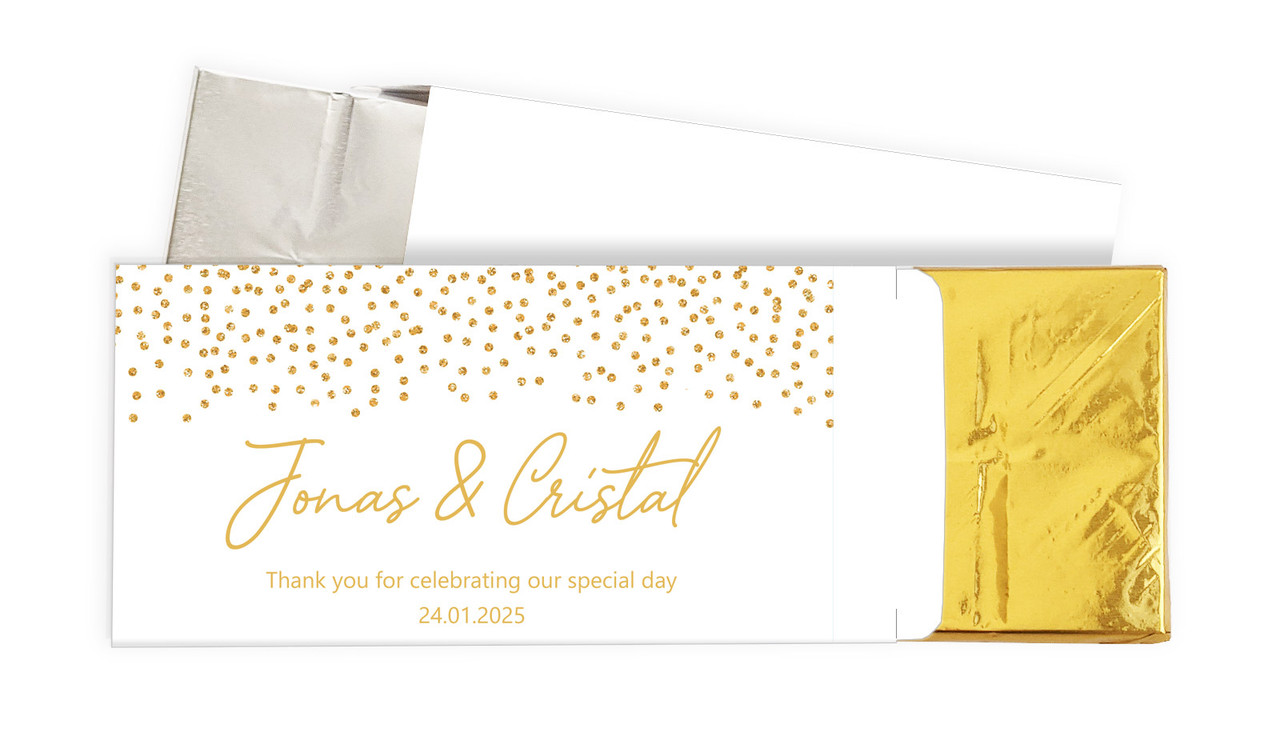 Gold Confetti On White Wedding Personalised Chocolate Bar In A Box