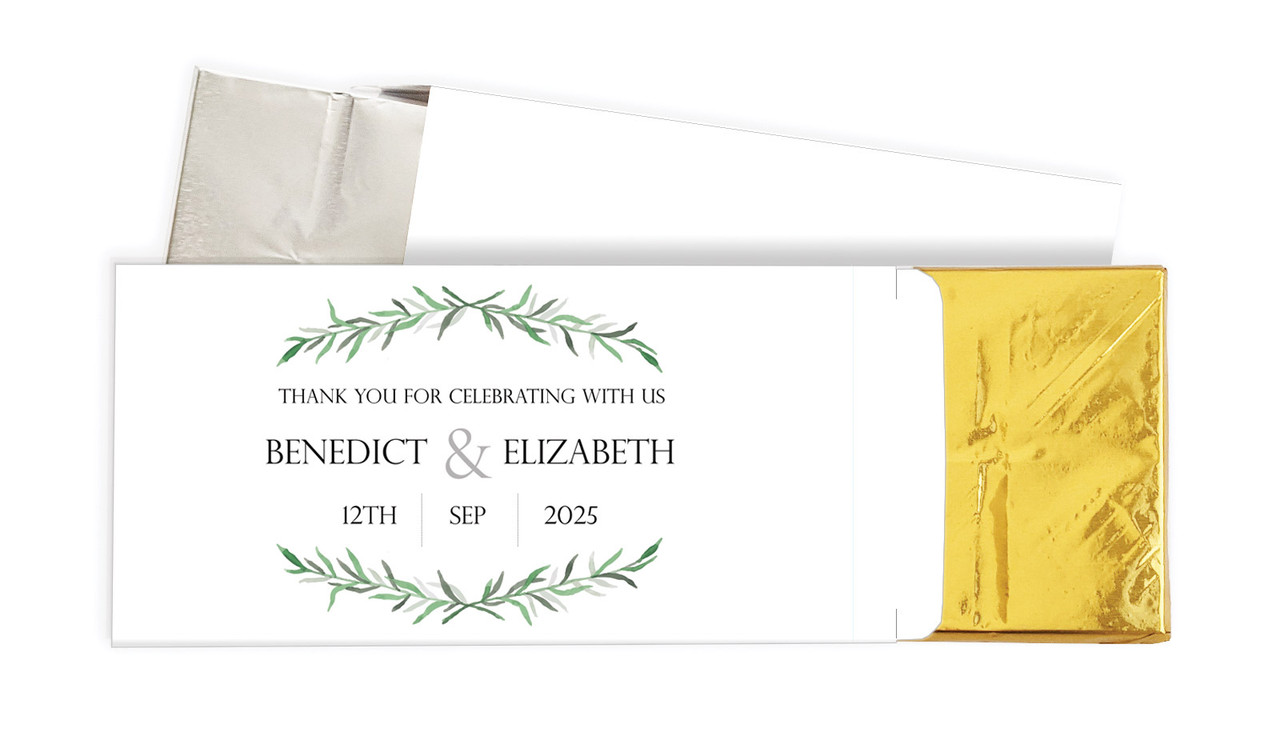 Green Branches Wedding Personalised Chocolate Bar In A Box
