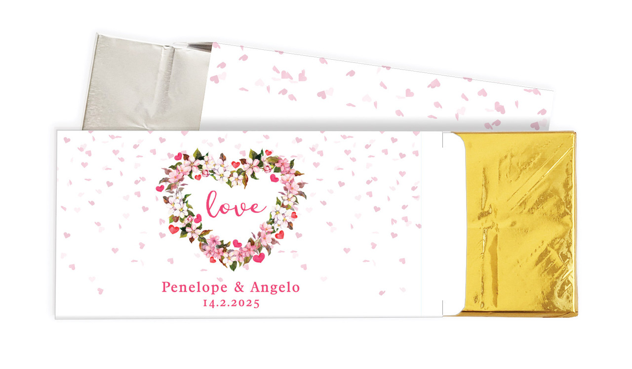 Heart Shaped Floral Wedding Personalised Chocolate Bar In A Box
