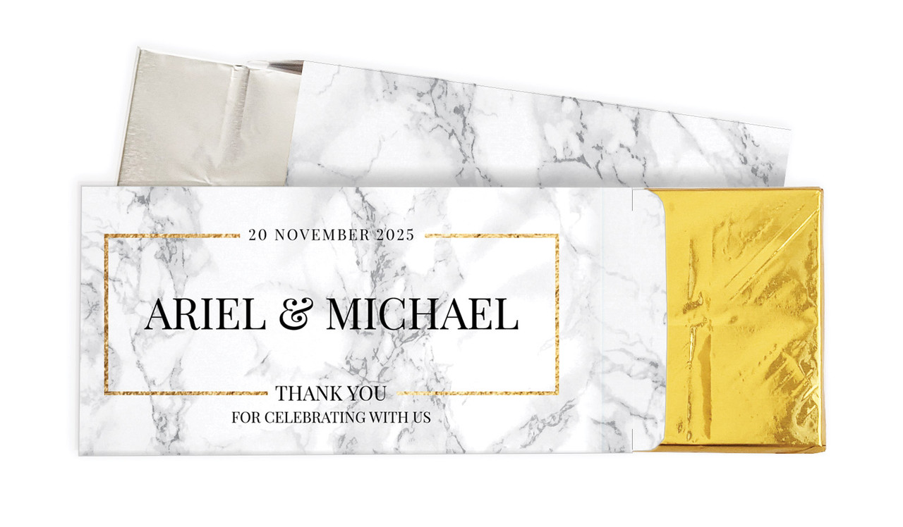 Marble Gold Frame Wedding Personalised Chocolate Bar In A Box