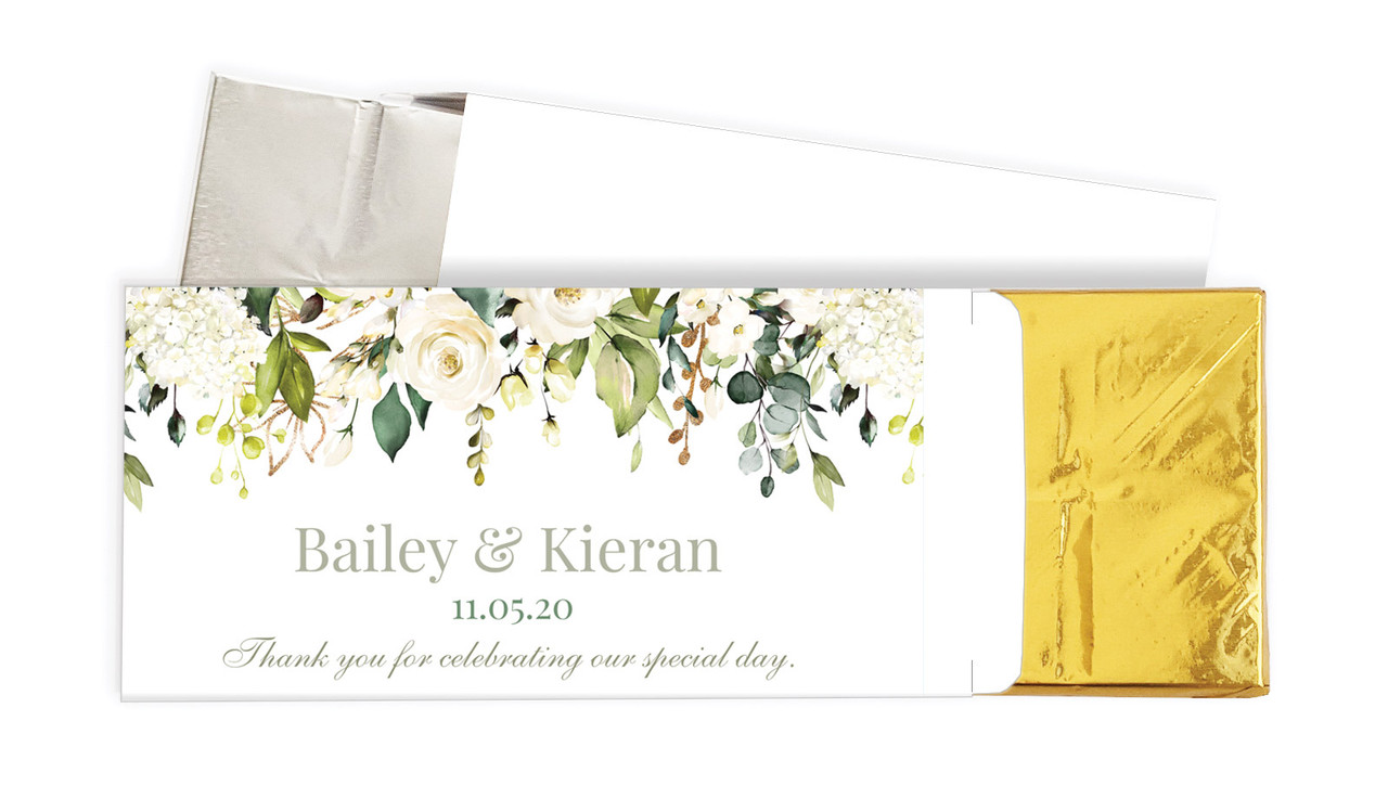 White Roses Hanging Wedding Personalised Chocolate Bar In A Box
