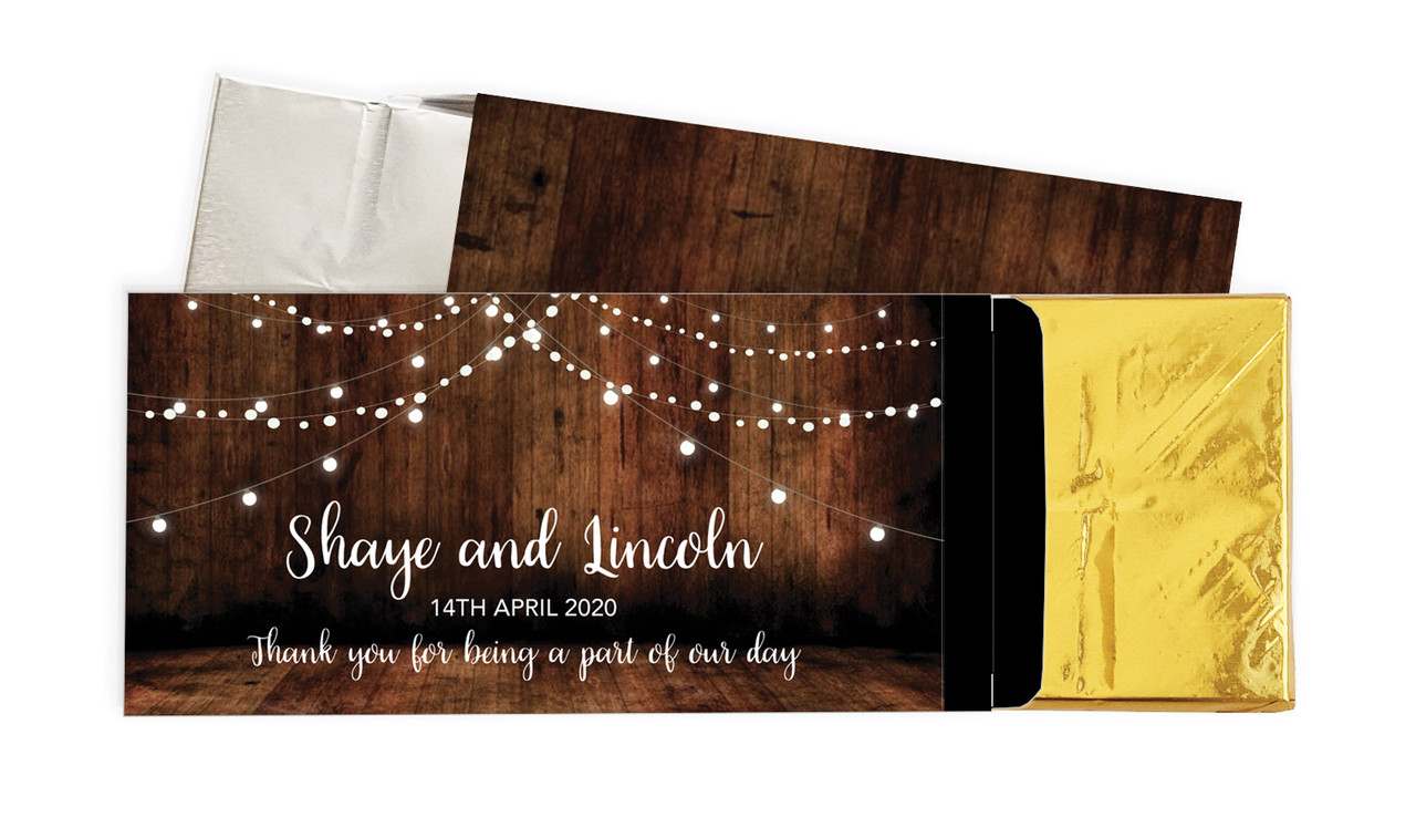 Wood Bunting Wedding Personalised Chocolate Bar In A Box