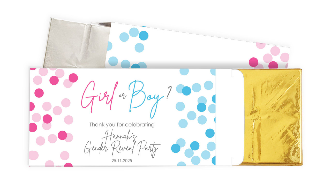 Confetti Gender Reveal Personalised Chocolate Bar In A Box
