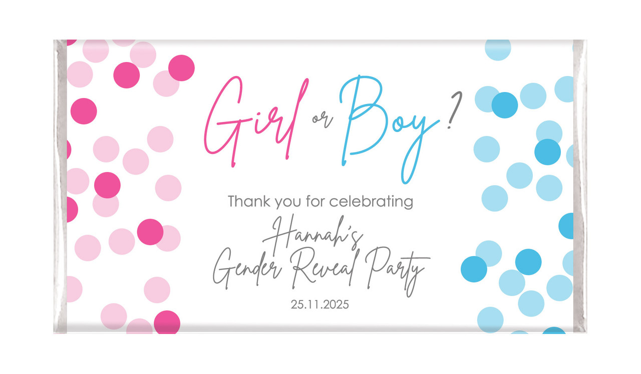 Confetti Gender Reveal Personalised Chocolate Bar