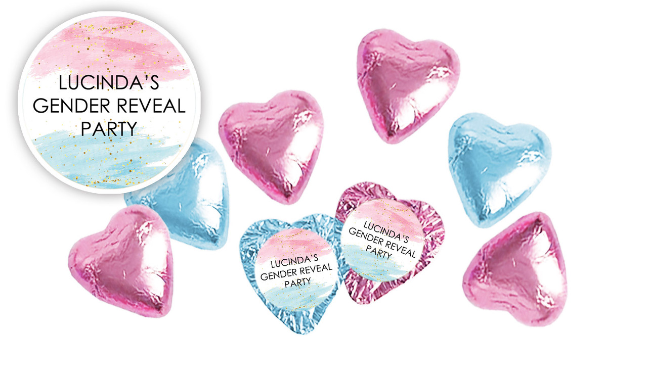 Paint Strokes Gender Reveal Personalised Foil Chocolate Hearts