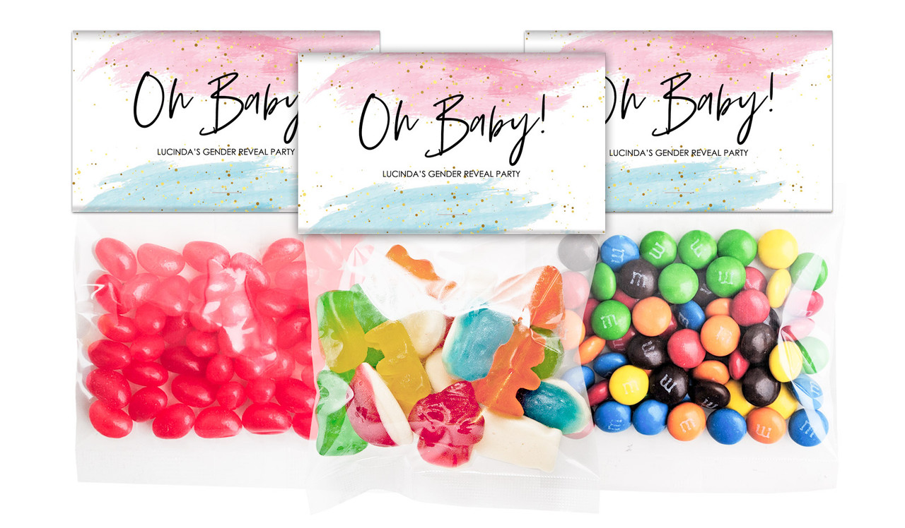 Paint Strokes Gender Reveal Personalised Lolly Bag With Topper