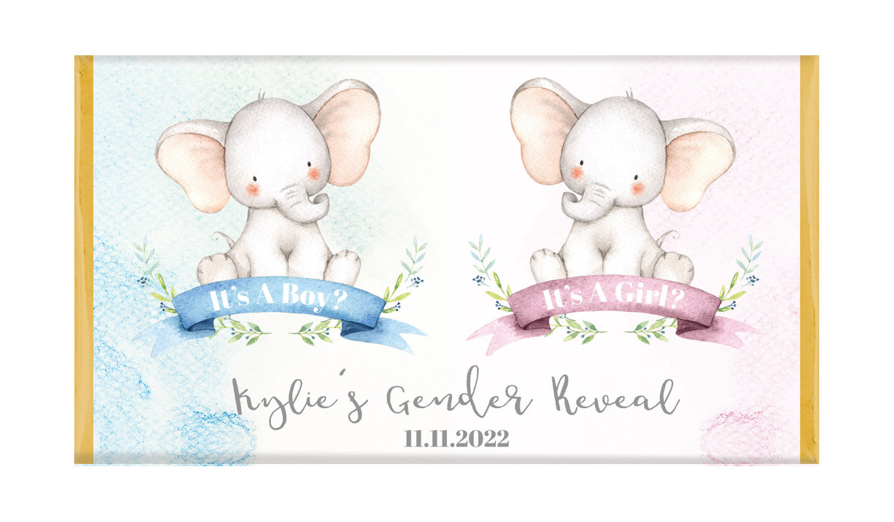 Sitting Elephants Gender Reveal Personalised Chocolate Bar