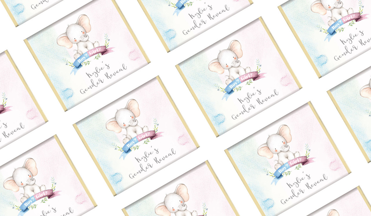Sitting Elephants Gender Reveal Custom Baby Shower Mini Chocolates