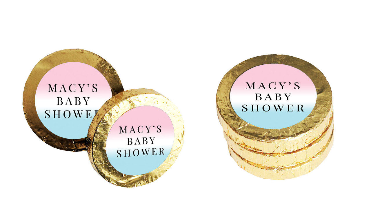 Gradient Gender Reveal Custom Gold Chocolate Coin