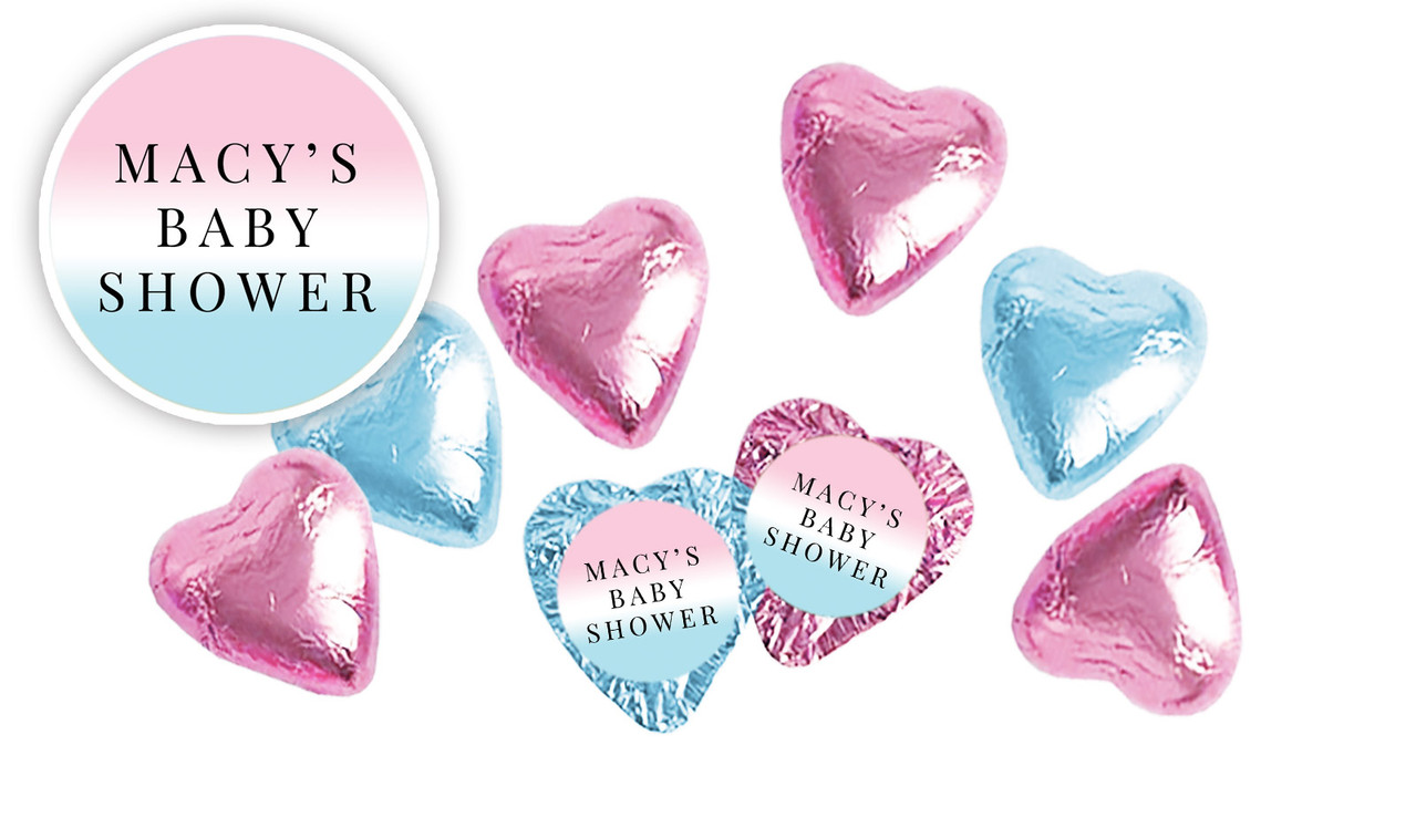 Gradient Gender Reveal Personalised Foil Chocolate Hearts