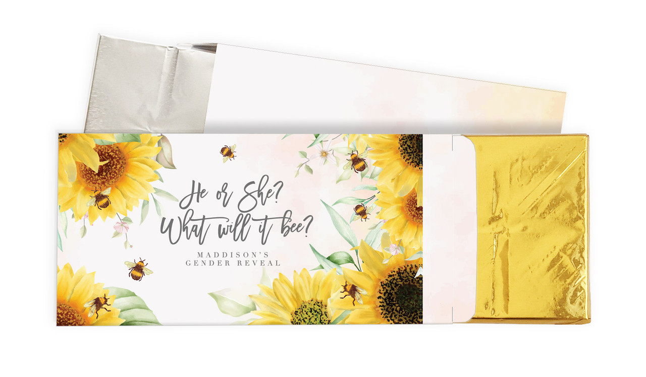 Honey Bee Gender Reveal Personalised Chocolate Bar In A Box