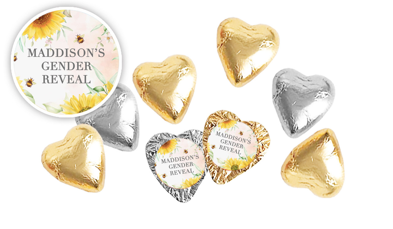 Honey Bee Gender Reveal Personalised Foil Chocolate Hearts