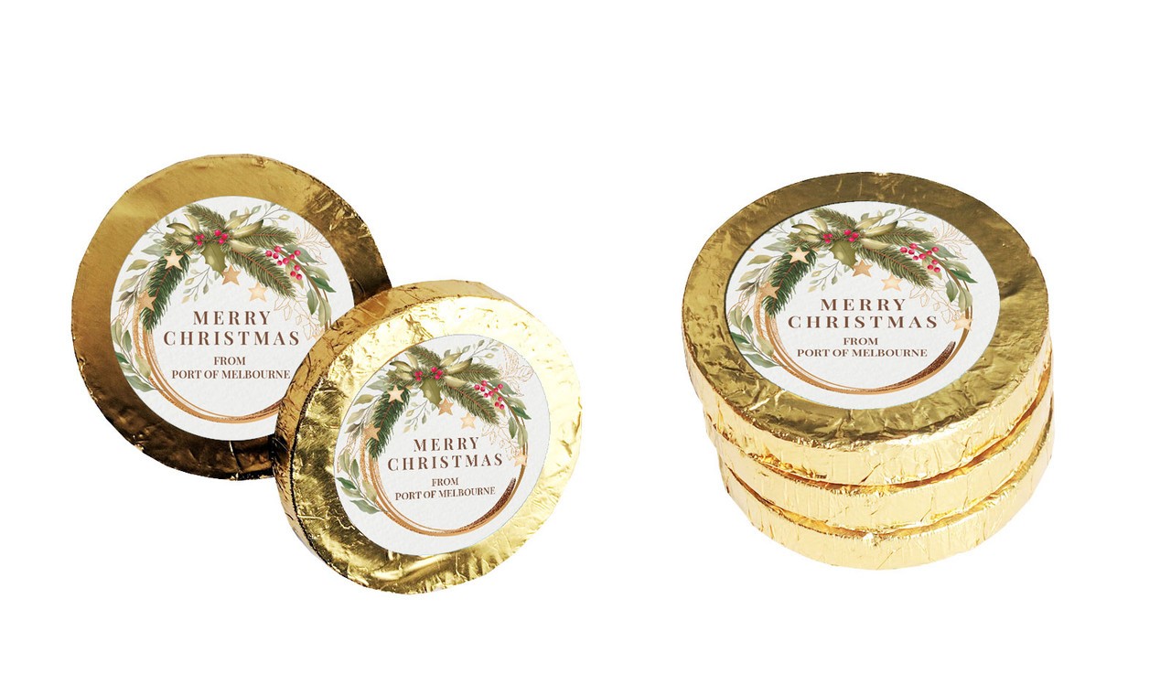 Golden Wreath Christmas Chocolate Coins (Gold Or Silver)