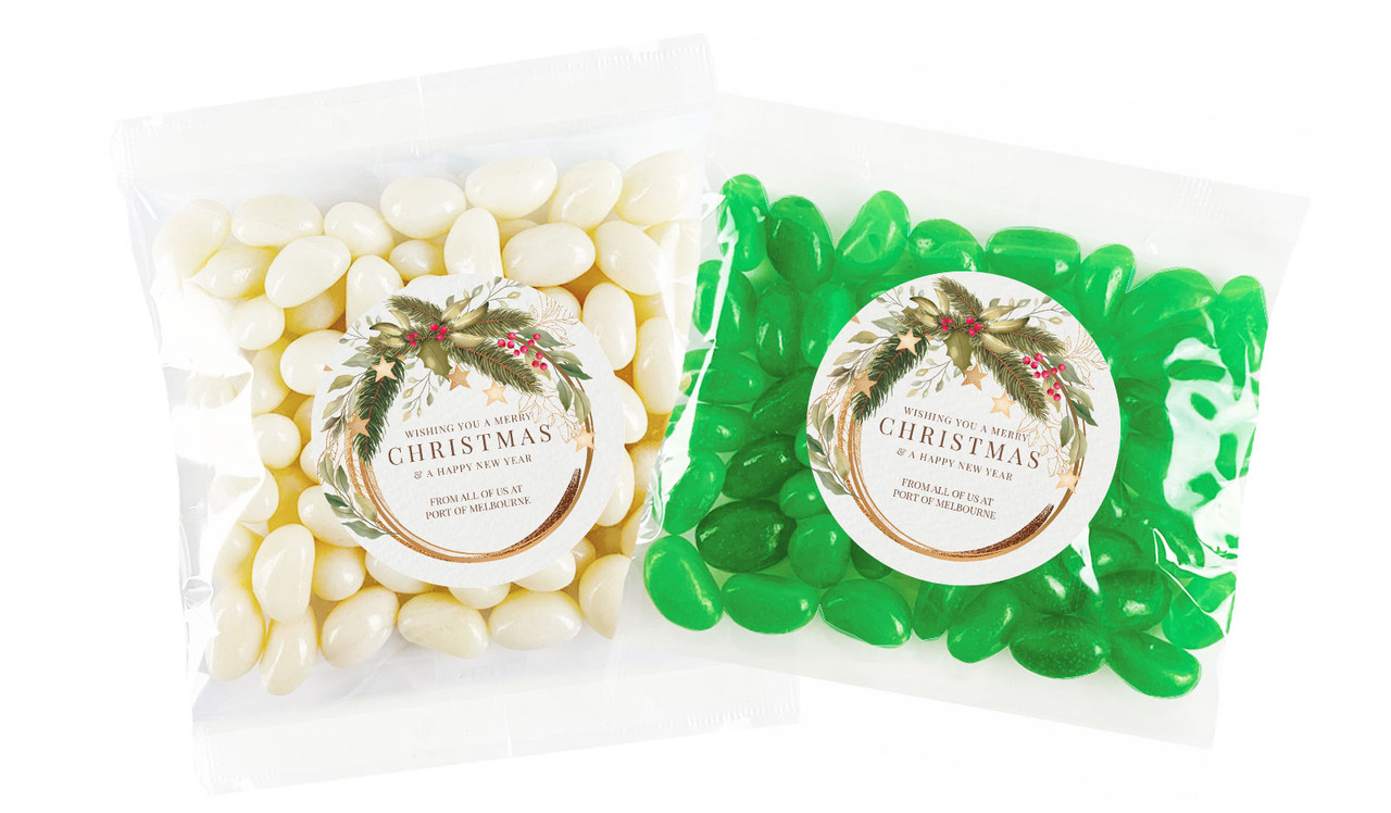 Golden Wreath Christmas Personalised Lolly Bag Favour