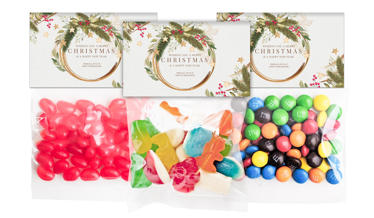 Golden Wreath Christmas Personalised Lolly Bag With Topper
