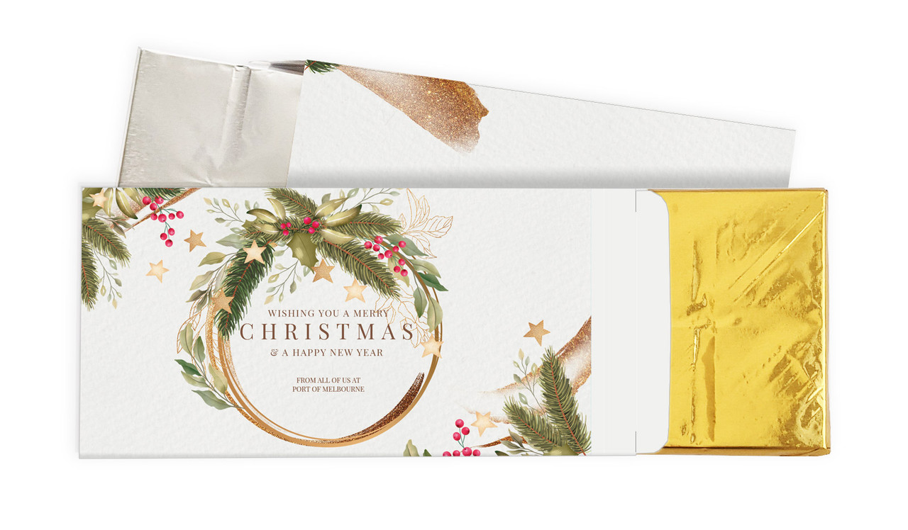 Golden Wreath Christmas Personalised Chocolate Bar In A Box