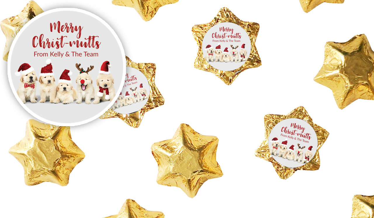 Gorgeous Puppies Christmas Personalised Chocolate Stars
