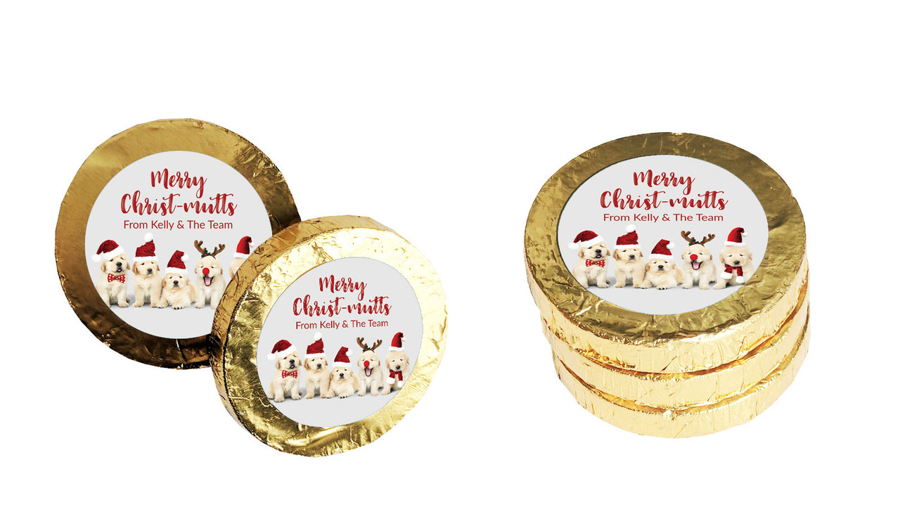 Gorgeous Puppies Christmas Chocolate Coins (Gold Or Silver)