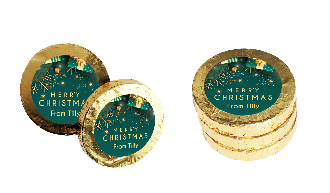 Green And Gold Gifts Christmas Chocolate Coins (Gold Or Silver)