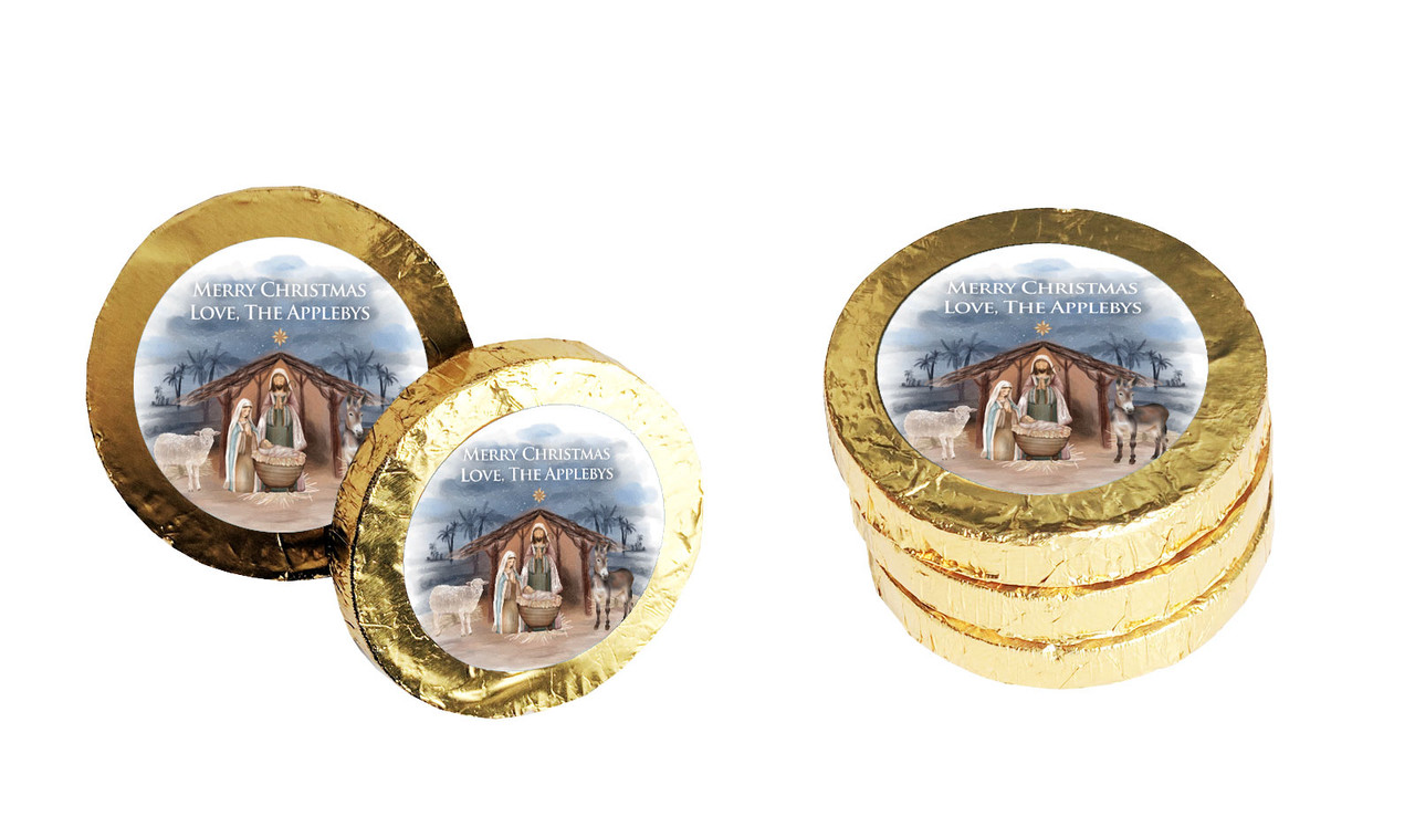 Nativity Scene Christmas Chocolate Coins (Gold Or Silver)