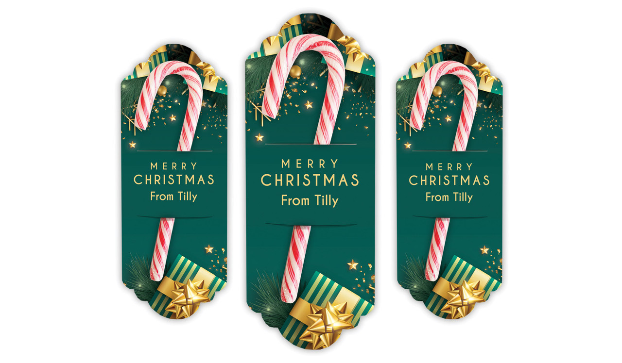 Green And Gold Gifts Personalised Christmas Candy Cane Card
