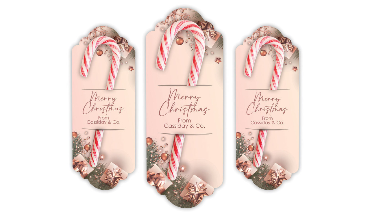 Rose Gold Gifts Gold Personalised Christmas Candy Cane Card