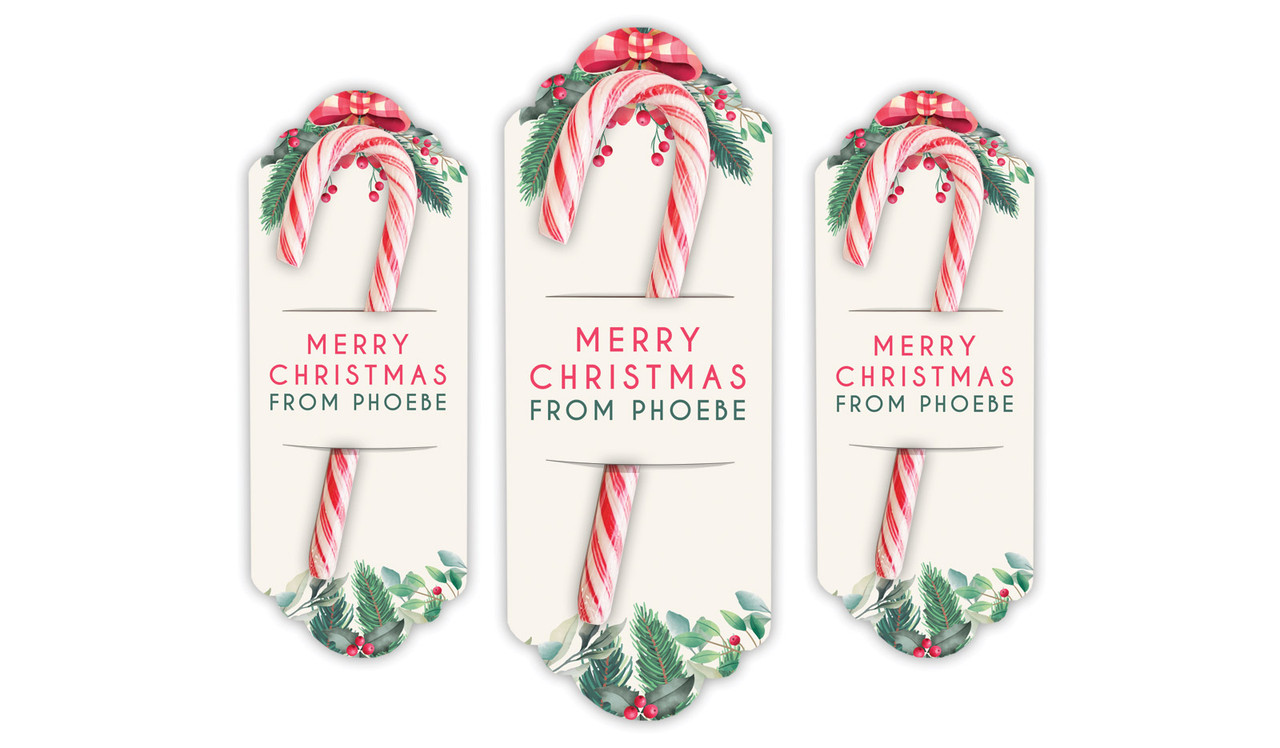 Country Style Personalised Christmas Candy Cane Card
