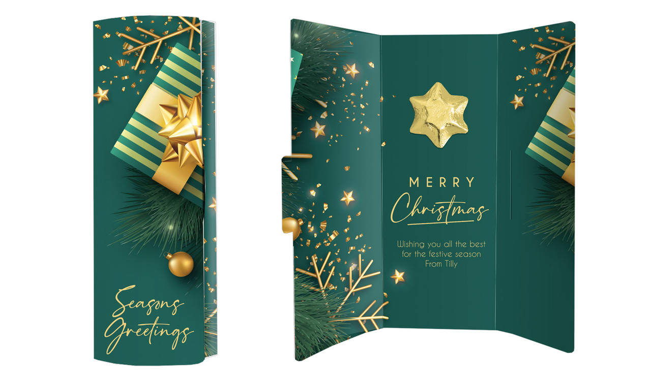 Green And Gold Gifts Personalised Chocolate Christmas Card
