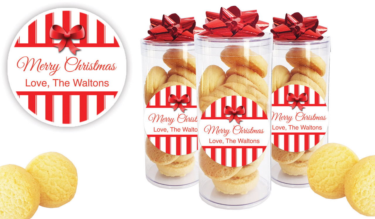 Stripes In Red Personalised Shortbread Cookie Jar