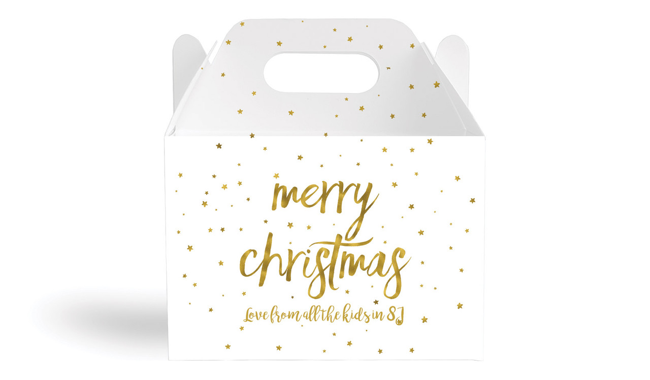 Gold Confetti Stars Personalised Gable Favour Box
