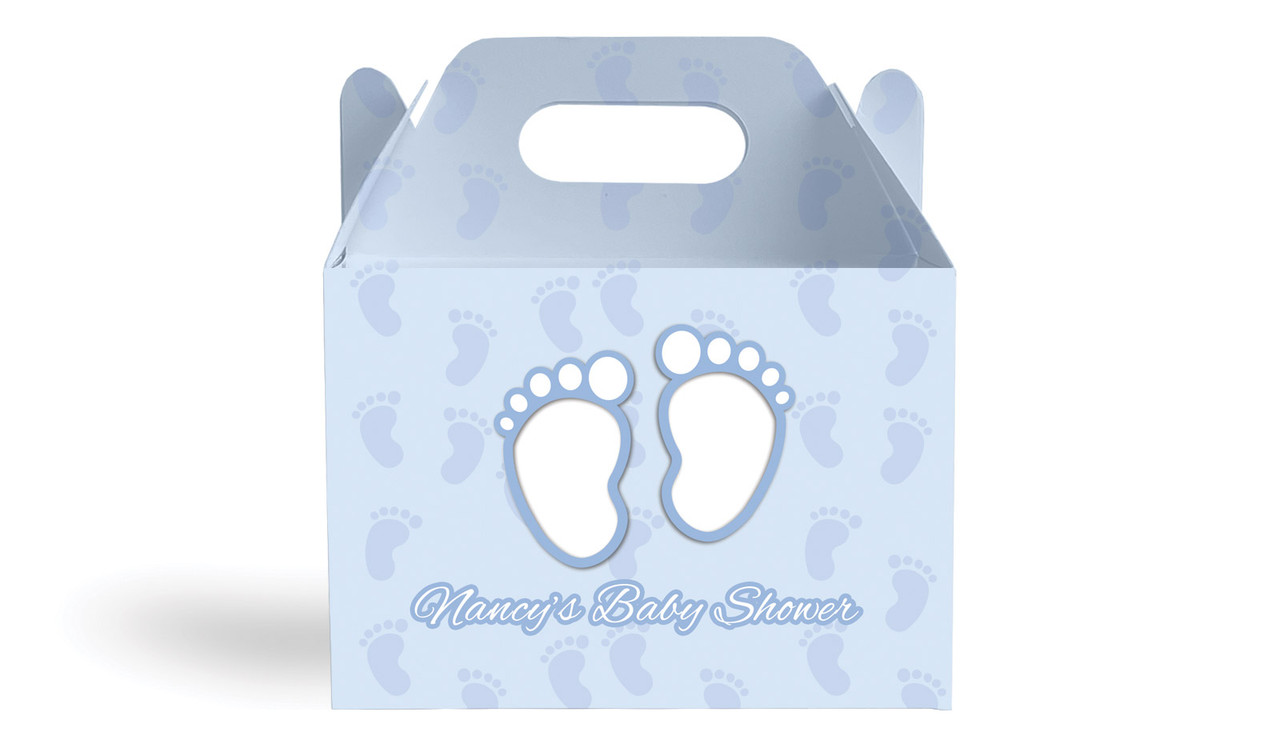 Baby Feet Blue Baby Shower Personalised Gable Favour Box