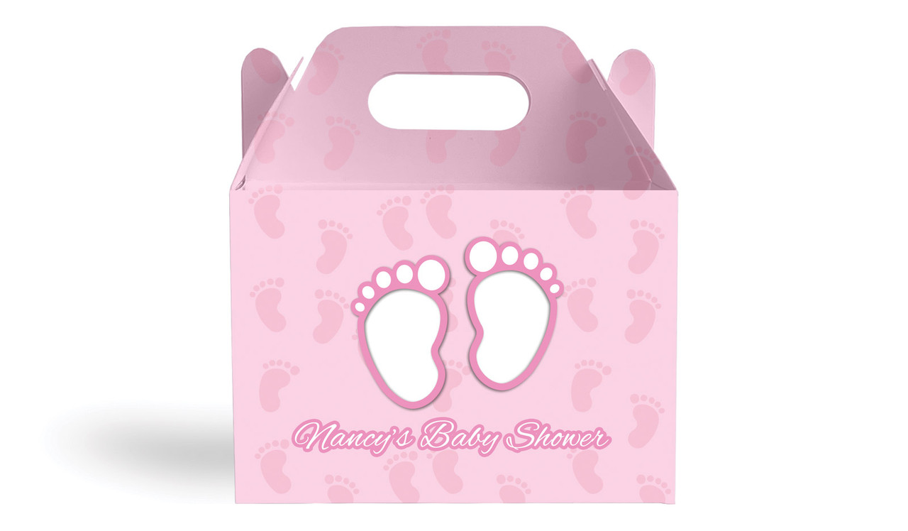 Baby Feet Pink Baby Shower Personalised Gable Favour Box