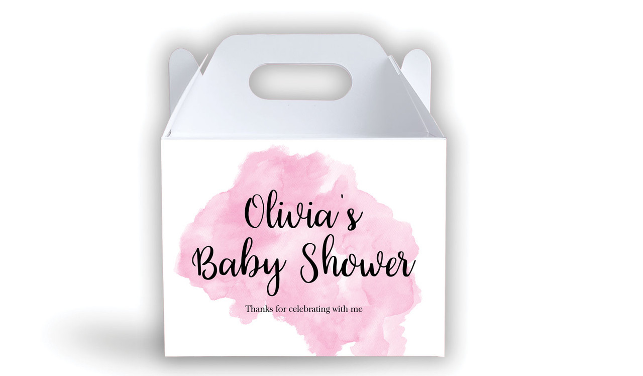 A Splash Of Watercolour Pink Baby Shower Personalised Gable Favour Box